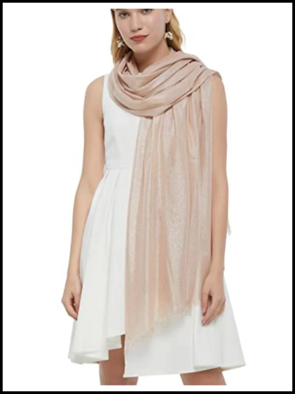 Women's Metallic Evening Shawl Extra Large Dressy Wrap Fringed Stole Viscose